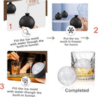 Samuelworld Large Ice Ball Maker with Lid, 4 x 2.5 Inch Round Silicone Ice Ball Mold, BPA Free, Easy To Fill Round Silicone Ice Tray, Craft Ice Maker for Whiskey, Cocktails, Gifting - Black