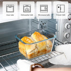 NUTRIUPS 2.7QT Glass Bread Pan with Lid, 8.6x5.1 Inch Deep Loaf Bread Baking Nonstick Pans with Airtight Lids, Rectangular loaf pan for Homemade Meatloaf Sourdough (2.6L Rectangle)