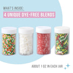 Sweets Indeed Dye-Free Holiday Sprinkle 4-Pack – 3.35 oz | Natural Christmas Sprinkles with Nonpareils, Sugar Crystals, Snowflakes & Festive Sprinkle Mix in Individual Jars | Holiday Baking Decorations