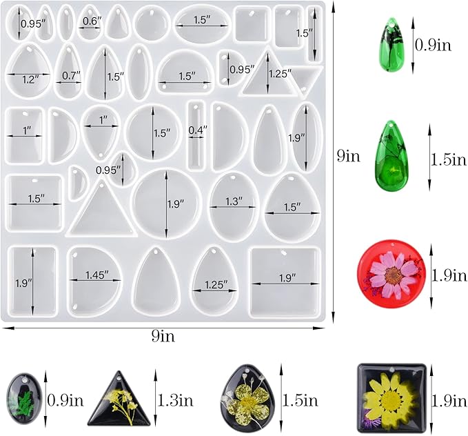 Resin Jewelry Molds for Casting - Silicone Molds for Epoxy Resin, Pendant Mold for DIY Gem Cabochon, Earring, Necklace Jewelry Making