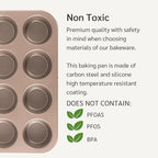HAPPIELS Non Toxic Nonstick 12 Cup Muffin Pan | PFOA BPA free Nontoxic Cupcake Tin | Best Non Stick Muffin Pans | Muffin tins | Cupcakes Tray | Carbon Steel Bakeware Mold Trays