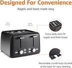 Amazon Basics 4 Slice Toaster, With 7 Browning Settings, Extra Wide Slots For Bagels and Special Breads, Removable Easy-to-Clean Crumb Trays, Cancel/Defrost/Bagel Buttons, 1500W, Black & Silver