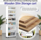 7-Tier Slim Storage Cart, Wooden Rolling Pantry Cabinet with Wheels, Narrow Shelf Organizer for Kitchen, Bakers Rack, Dining Room, Closet, Small Spaces Gray 73.2''H*5.9''W*23.6''D