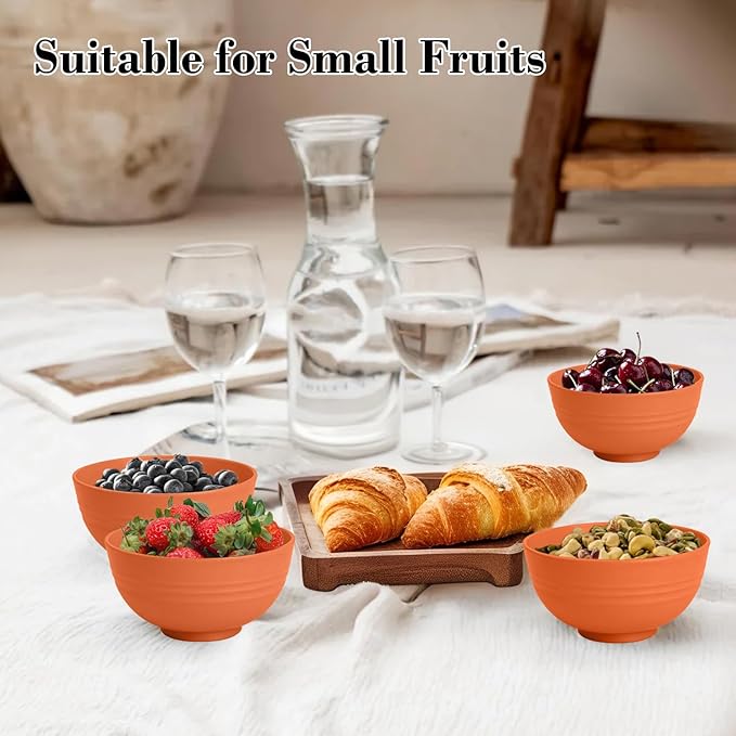 Wrova wheat straw small bowls 10oz set of 8 - Unbreakable Dessert Bowls - Mini Bowl Sets for Ice Cream,Snack and Fruits - Microwave & Dishwasher Safe Appetizer Bowls. Orange