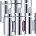 Mimorou 6 Pack Kitchen Canisters Set Airtight Coffee Sugar Tea Candy Storage Jars with Window Glass Stainless Steel Containers with Lids for Flour Cookies Spices Grains Kitchen Decorations(32 oz)