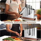 Large Magnetic Knife Holder16.15 x 11 Inches, Double Sided Magnetic Knife Block Without Knives, Stainless Steel Knife Storage Rack for Kitchen Counter With Strong Magnet Stand & Wood Base
