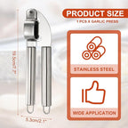 uxcell Garlic Press, 7.7 Inch Stainless Steel Garlic Crusher and Peeler Set for Home Cooks and Professional Chefs, Silver