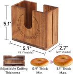 Large Adjustable Bagel Slicer Holder | Acacia Wood Bagel Cutting Holder with Width-Adjustable Slots for Small & Large Bagels, Buns & English Muffins, Knife Groove & Non-Slip Base