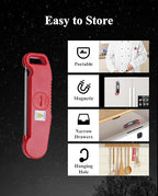 Wisebee Meat Thermometer Digital, 0.5 Sec Instant Read Waterproof Food Thermometer with 180°Auto-Rotate Backlit Display | Anti-Slip Handle | Magnetic Back | Hold Function for Cooking, Red