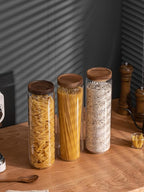Kanwone Airtight Food Storage Containers Set of 3, 54 Ounce Glass Storage Containers with Bamboo lids, Clear Glass Canisters for Pantry, kitchen, Flour, Sugar, Tea, Coffee, Cookies, Spice and Herbs