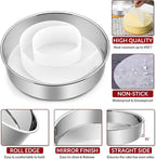E-far 9½ Inch Cake Pan Set of 2, Stainless Steel Round Layer Cake Baking Pans with Parchment Rounds & Side Liner Roll, Non-Toxic & Healthy Metal Cakes Tin, Straight Side & Dishwasher Safe