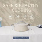 Stock Pot 4.5qt Dutch Oven with Lid (9.5") Nonstick Ceramic Coated Non-Toxic PFAS-Free Even Heat Distribution for Braising, Baking Bread & Soups, Compatible for All Cooktops(Induction/Gas/Electric) Oven Safe to 500°F (Cream)