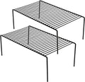 Kitchen Cabinet Organizer Shelf Rack Set of 2, Medium (13 x 9.4 inch) Metal Freezer Organizer Wire Shelves, Plate Dish Storage Rack for Cabinets, Counter, Cupboard, Pantry Organization, Black