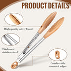 Baderke 2 Pcs Olive Wooden Kitchen Tongs for Cooking Wooden Utensil Set Salad Tongs with Wood Tips for Serving Salad Flipping Burgers Grilling and Much More, Set of 2, 11.4 Inch and 14.6 Inch