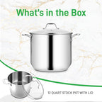NutriChef 12-Quart Stainless Steel Stockpot – 18/8 Food Grade Heavy-Duty Induction-Compatible Pot with See-Through Lid, Ideal for Stews, Broths, Simmering & Soups, Dishwasher Safe – NCSP12