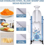 5 in 1 Safe Mandoline Slicer for Kitchen, Safe Vegetable Chopper with Paring Knife, Adjustable Thickness, Easy to Clean, Vegetable Slicer, Slicing, Strips, Shredding, Dicing, Chop (Haze Bluen)