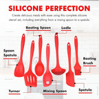 Chef Craft 42077 7 Piece Silicone Kitchen Tool and Utensil Set, Red