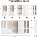 70.8" Tall Farmhouse Kitchen Pantry Cabinet with Glass Doors, Modular Wooden Storage Cabinet with 6-Tier Adjustable Shelves, Hutch for Kitchen or Living Room, White, Set of 3
