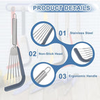 uxcell Stainless Steel Fish Spatulas with Handle Kitchen Cooking Spatula for Egg, Fish, Pancake Blue