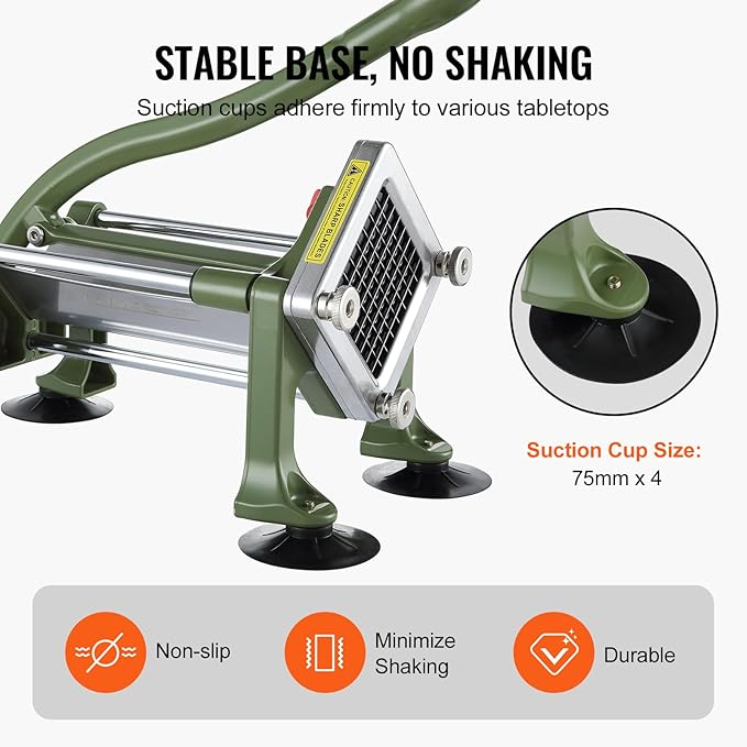 VEVOR French Fry Cutter, Potato Slicer with 1/2-Inch and 3/8-Inch Stainless Steel Blades, Manual Potato Cutter Chopper with Suction Cups, Great for Potato, French Fries, Cucumber, Vegetables, Carrot