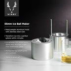 Viski Ice Ball Press Aluminum Ice Press for Whiskey Bourbon Scotch Old Fashioned Cocktail & Rocks Beverage, Clear Ice Ball Maker Mold Size, Barware Equipment & Gift Essentials, 55mm / 2.1", Silver