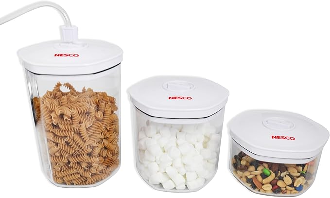 NESCO 3-Piece Vacuum Canister Set – BPA-Free Food Storage Containers with Lids, for Marinating, Meal Prep, Pantry Organization, Compatible with Vacuum Sealers