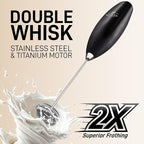 Zulay Kitchen Powerful Double Whisk Milk Frother Handheld - Foam Maker With Stand - Whisk Drink Mixer for Coffee, Mini Foamer for Latte, Matcha, Frappe, Hot Chocolate & Cappuccino (Metallic Black)