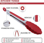 MSY BIGSUNNY Kitchen Food Tongs - 7" Mini Silicone Serving Tongs - Set of 3 (Red)