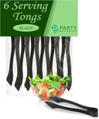PARTY BARGAINS 8.5 Inches Plastic Serving Tongs, 6 Pack, Premium Quality & Heavy-Duty Black Plastic Tongs for BBQ, Salads, Grilling, Buffets, & Kitchen