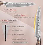 HEZHEN Carving Knife, 67 Layers Damascus Steel BBQ Slicing, 8.3 Inches, Professional Brisket Slicing Meat Knife, Ergonomic Micarta Handle, Gift Packing