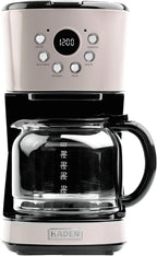 Haden 12-Cup Programmable Coffee Maker for Home or Office, Putty & Chrome – Drip Brewer Machine with Brew Strength, Delay Brewing, Auto Shut-Off and Reusable Washable Water Filter