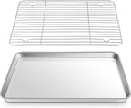 16 Inch Baking Sheet Pan with Rack Set, Joyfair Stainless Steel Toaster Oven Pans Tray & Cooling Racks for Cookie/Jelly Roll/Bacon/Meat, Commercial Metal & Rust-free, Dishwasher Safe