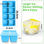 Large Ice Cube Molds 2 Pack, FURNSII Silicone Ice Cube Tray for Freezer with Lid, 8 Giant Square Cubes, Easy Release Stackable Ice Molds for Whisky Cocktails