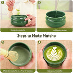 Matcha Whisk Set – Ceramic Matcha Set with Matcha Bowl, Matcha Whisk & Holder, Bamboo Scoop, Tea Towel – 5-Piece Japanese Matcha Kit for Matcha Lovers, Beginners & Gifting (Green, 20oz)