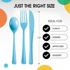 Party Solids Light Blue Plastic Silverware Heavy Duty 300 Pcs Light Blue Plastic Cutlery Sets, Utensil Sets, 100 Of Each Forks, Knives & Spoons Disposable Cutlery Set, Flatware Set For Party Supplies