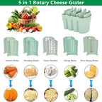 5 in 1 Rotary Grater, Kitchen Artifact 5 in 1 Food Chopper, AYUBOC 5 in 1 Gourmet Cheese Grater, 5 in 1 Cheese Grater, 5 in 1 Hand Crank Food Chopper-Green|5 Group Blades