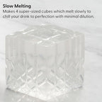 W&P Crystal Ice Tray, Perfect Etched Large Cubes, Slow Melting for Whiskey and Cocktails, Food Grade Premium Silicone, Dishwasher Safe, BPA Free Charcoal