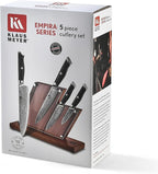 Klaus Meyer 5 Piece Damascus Knife Block Set, 67-Layer High Carbon Damascus Steel, Ultra-Sharp Kitchen Knife Set with Magnetic Wooden Block