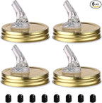 Mason Jar Pour Spouts. free flow Mason Jar Pour Spouts, mason jar for spout regular mouth size 70mm dispenser germination cover. Suitable for any liquid. Leak-Proof 4-Pack + 8 Lid Caps (gold color)