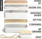 Bentoheaven Premium Bento Box Adult Lunch Box with Compartments for Women & Men, Set of Utensil & Chopsticks & Dip Container, Cute Japanese Kids Bento Lunch Box, Microwavable (Bright Light)