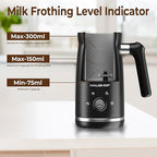 HAUSHOF Electric Milk Frother, 4-in-1 Milk Frother and Steamer, Large Capacity, Automatic Warm and Cold Foam Maker and Milk Warmer for Coffee, Latte, Macchiato, Cappuccino, Hot Chocolate, Black