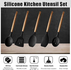 Kitchen Utensils Set, Silicone Cooking Utensils Set,Non-Stick Silicone Spatula Set with Natural Acacia Hard Wood Handle, 5 Piece, Upgraded Thickened Cookware