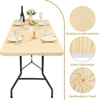 10 Pack Fitted Tablecloth for 6 Foot Rectangle Tables, Beige Elastic Outdoor Picnic Table Cover, Washable Stretch Folding Table Cloths 6 ft for Camping Party Patio Kitchen Banquet, 30" W x 72" L