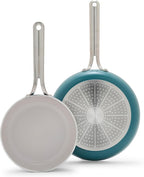 GreenPan Nova 8” & 10” 2 Piece Frying Pan Skillet Set, Oprah’s Favorite Things 2024, Induction Suitable PFAS-Free Nontoxic Ceramic Nonstick, Dishwasher & Oven Safe, Quick Even Heating, Deep Teal