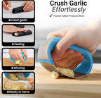 Zulay Kitchen Stainless Steel Garlic Press Rocker Set - Premium Garlic Mincer Garlic Crusher - New Innovative Garlic Crusher with Peeler and Scraper - Comfortable Grip (Blue)