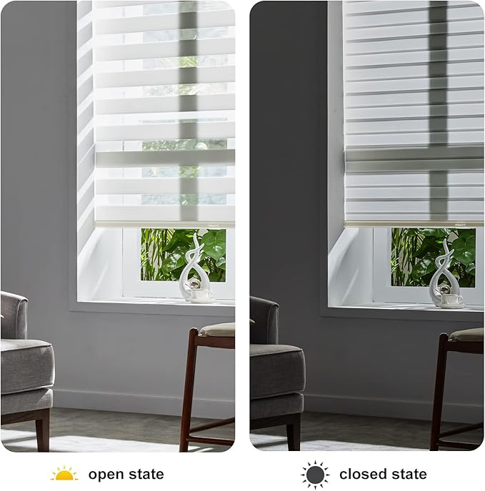 Persilux Cordless Zebra Blinds for Windows Free-Stop Roller Windows Shades (34" W X 47" H, Cream) Dual Layer Light Control for Day and Night, Light Filtering Sheer Shades for Home, Bedroom