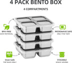 4 Pack Stainless Steel Snack Containers with Lids 4 Compartment Lunch Box for Adults & Kids Meal Prep Bento Box Containers Reusable