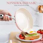 MICHELANGELO Non Stick Frying Pans Set - Ceramic Frying Pans Nonstick, 8'', 9.5'' & 11'' Nonstick Frying Pan Set, Non-Toxic, Ceramic-Coated, Pink
