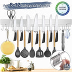 23 inch magnetic knife holder with 15 hooks, No Drilling knife magnetic strip and utensil hanger for wall, Powerful knife magnet rack include tape and screws