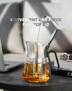 ZENS 17 oz Small Glass Teapot with Infuser, Design Loose Leaf Teapot with Stainless Steel Spout for Hot Tea Steeper, Oval Handle Clear Tea Pot Infusers Loose Tea Maker for Lovers Gifts